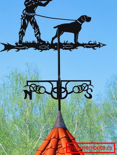 Weathervane sub forma unui vânător cu un câine