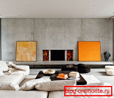 Pereți de beton neterminat în interiorul unui living modern. Pereți de beton neterminat în interiorul unui living modern.